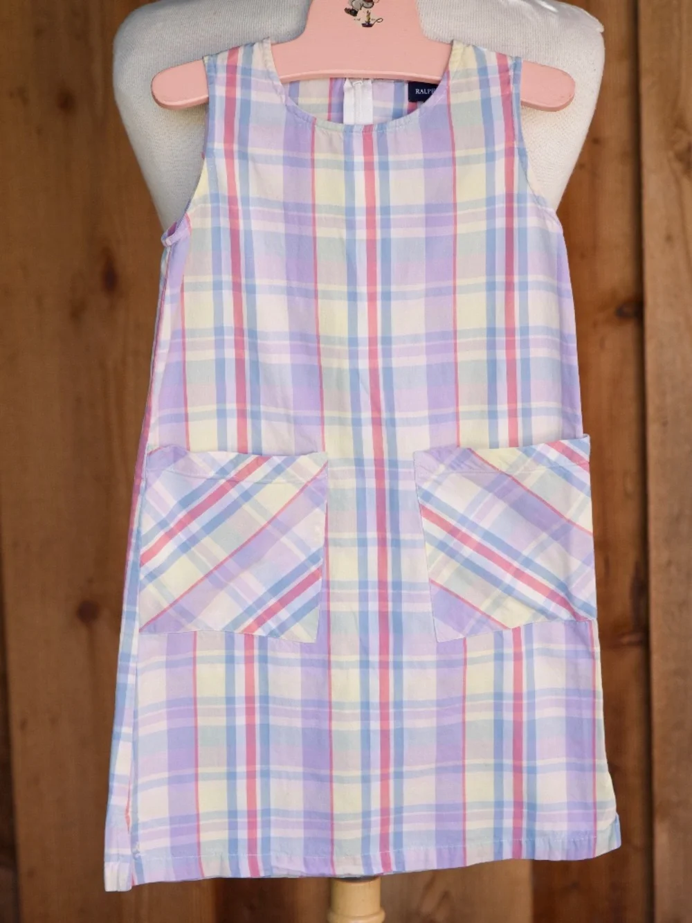Ralph Lauren 100% Cotton Pastel Plaid Sleeveless Summer Smock Dress Kids 6Y